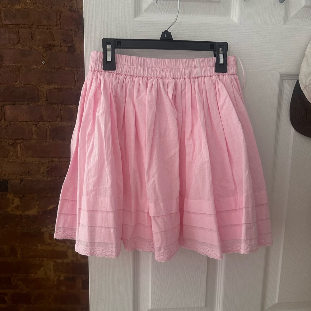 Mabel Pink Tiered Mini Skirt with Elastic Waist Small